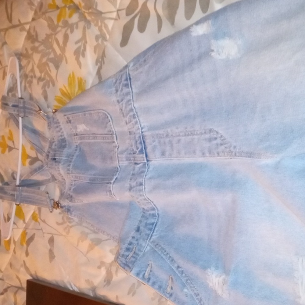 Women's distressed farmer Jean overall pants